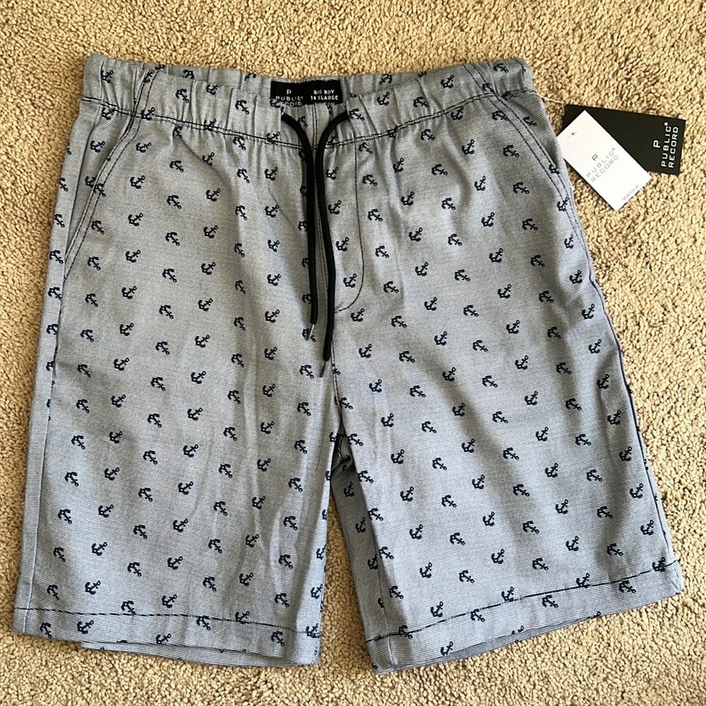 Public Record Nautical Anchor Blue and White Striped Shorts Youth Sz XL NWT